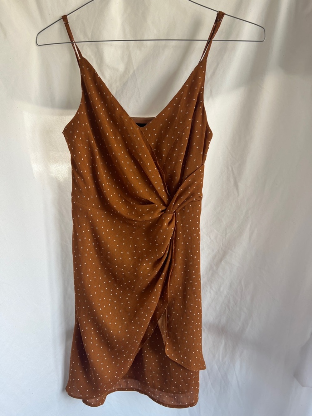 Lulus Orange Polka Dot Twist-Front Slip Dress